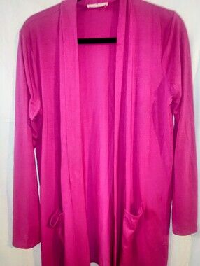 Zenana Outfitters Open-Front Long Cardigan - Fuchsia Pink